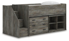 Frandern Twin Loft Bed with Bookcase and Drawer Storage