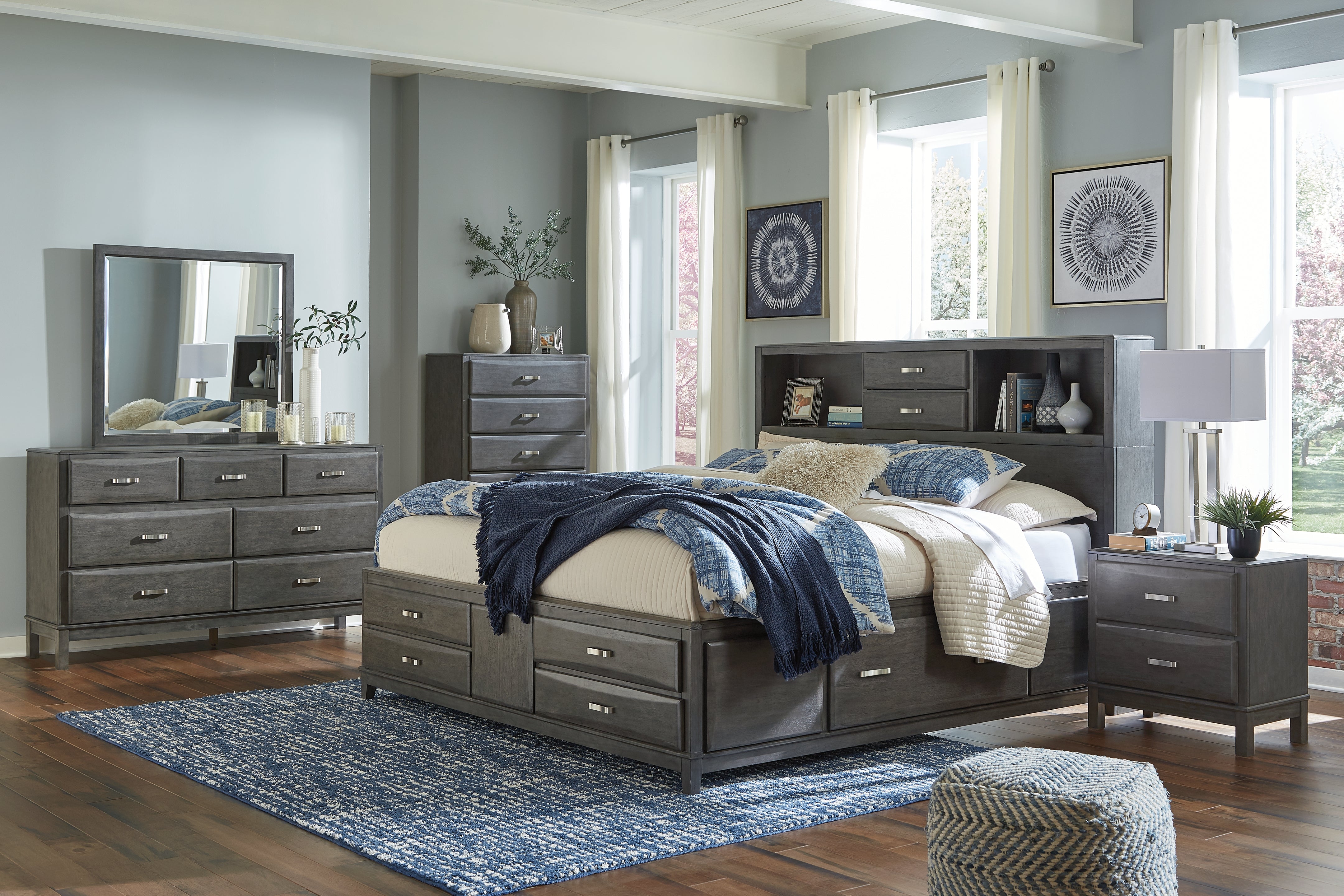 J&M Furniture - Ashley Furniture - Caitbrook King Storage Bed, Dresser, Mirror, Chest and 2 Nightstands - King Storage Bed, Dresser, Mirror, Chest and 2 Nightstands - B476B24