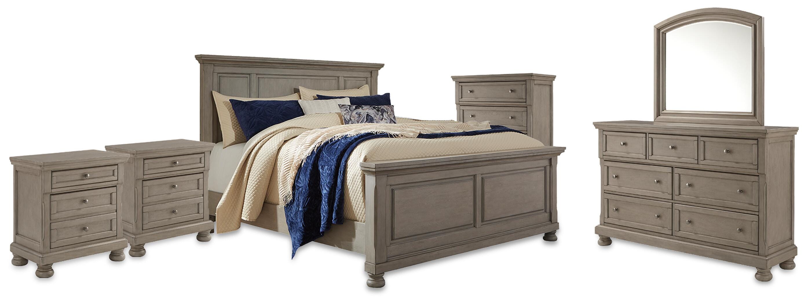 J&M Furniture - Ashley Furniture - Lettner King Panel Bed, Dresser, Mirror, Chest and 2 Nightstands - King Panel Bed, Dresser, Mirror, Chest and 2 Nightstands - B733B58