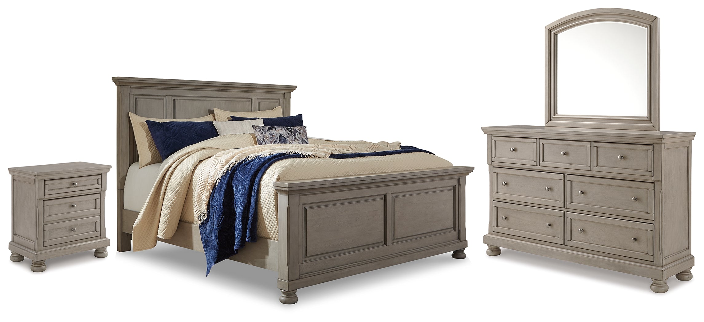 J&M Furniture - Ashley Furniture - Lettner King Panel Bed with Dresser, Mirror and Nightstand - King Panel Bed with Dresser, Mirror and Nightstand - B733B40