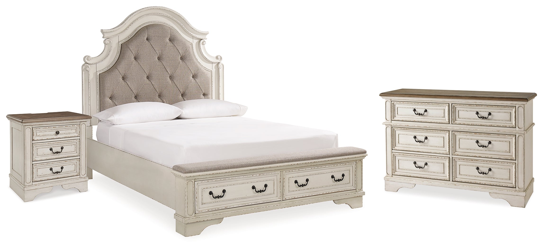 J&M Furniture - Ashley Furniture - Realyn Queen Upholstered Panel Bed with Storage, Dresser and Nightstand - Queen Upholstered Panel Bed with Storage, Dresser and Nightstand - B743B57