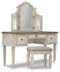 Realyn Queen Panel Bed, Dresser, Mirror and Vanity
