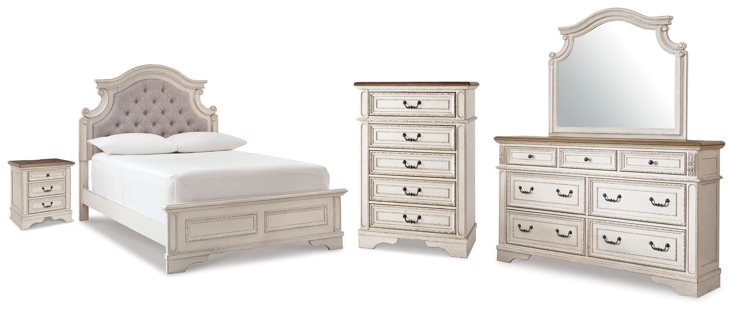 J&M Furniture - Ashley Furniture - Realyn Full Upholstered Panel Bed, Dresser, Mirror, Chest and Nightstand - Full Upholstered Panel Bed, Dresser, Mirror, Chest and Nightstand - B743B104