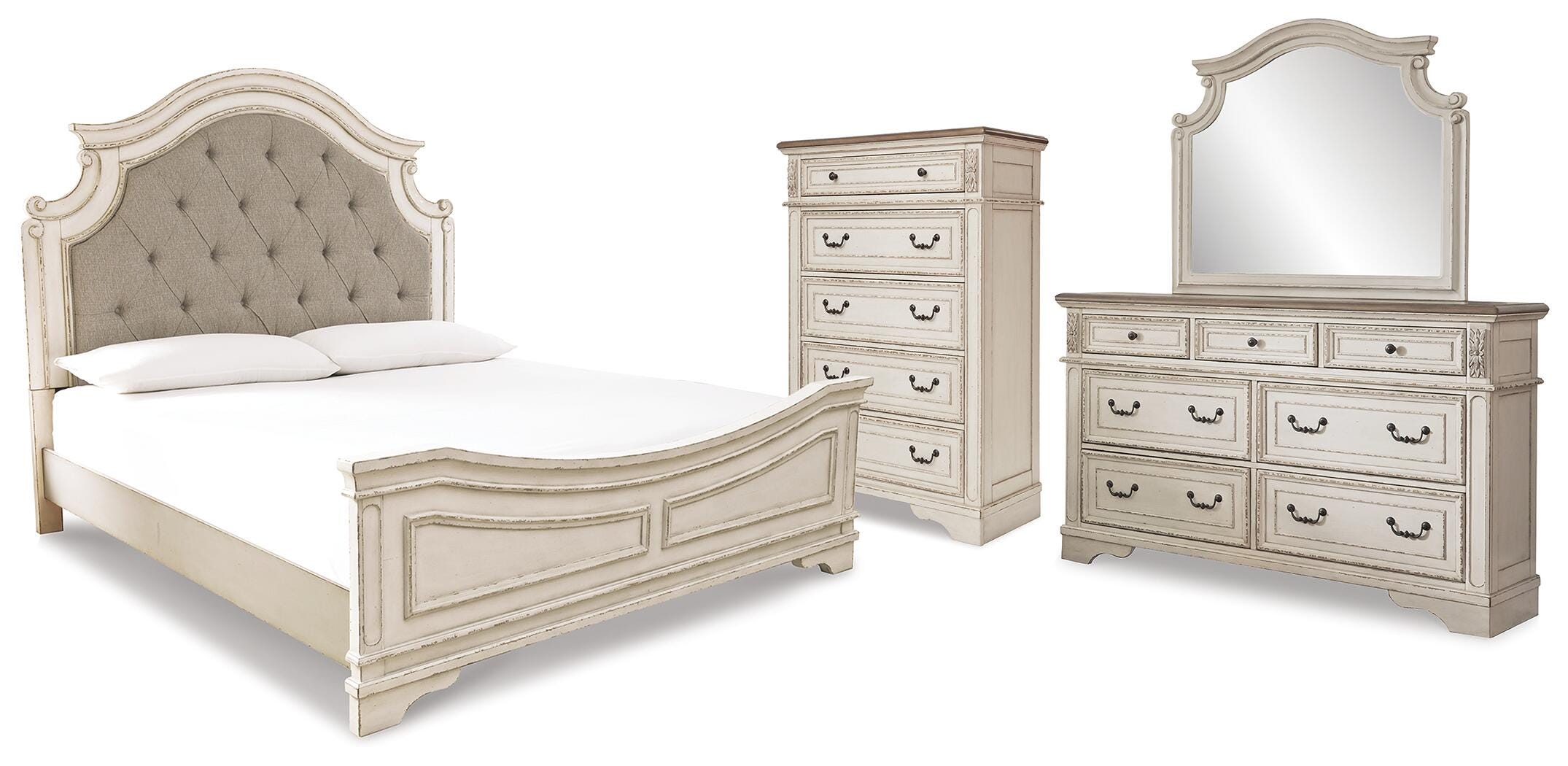 J&M Furniture - Ashley Furniture - Realyn King Panel Upholstered Bed, Dresser, Mirror and Chest - King Panel Upholstered Bed, Dresser, Mirror and Chest - B743B68