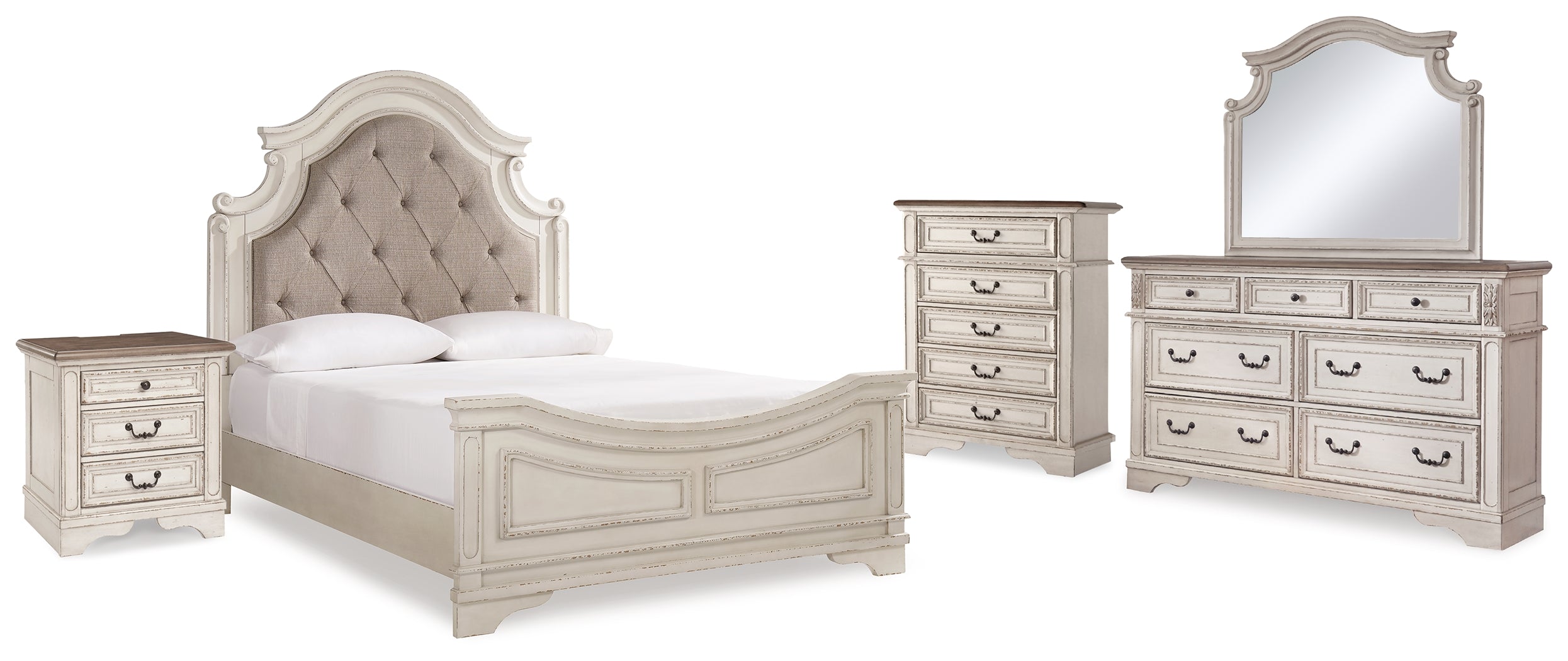J&M Furniture - Ashley Furniture - Realyn Queen Upholstered Panel Bed, Dresser, Mirror, Chest and Nightstand - Queen Upholstered Panel Bed, Dresser, Mirror, Chest and Nightstand - B743B47