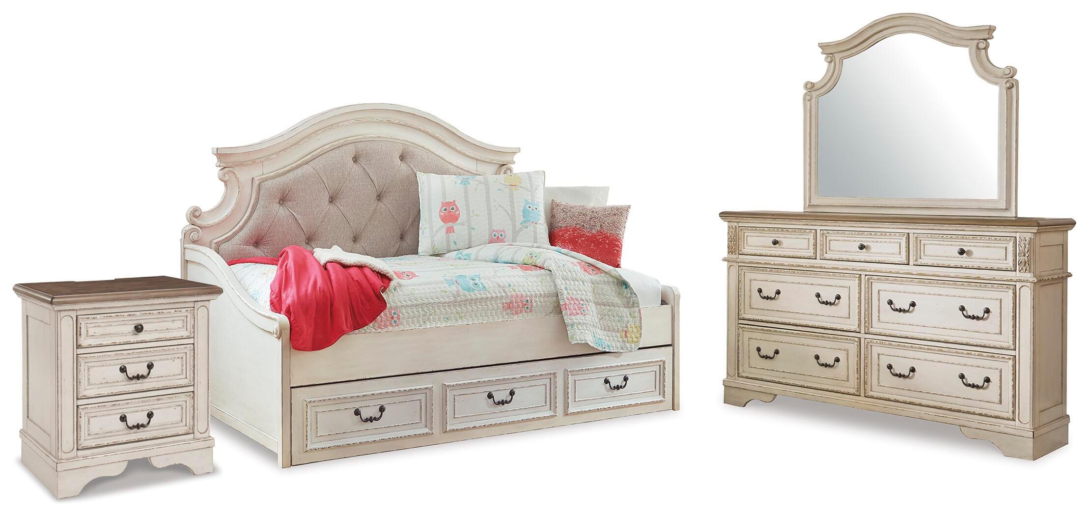 J&M Furniture - Ashley Furniture - Realyn Twin Day Bed with Storage, Dresser, Mirror and Nightstand - Twin Day Bed with Storage, Dresser, Mirror and Nightstand - B743B94