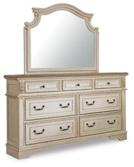 Realyn Queen Upholstered Sleigh Bed, Dresser and Mirror