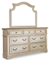 J&M Furniture - Ashley Furniture - Realyn California King Upholstered Bed, Dresser, Mirror and Chest - California King Upholstered Bed, Dresser, Mirror and Chest / Chipped White - B743B25