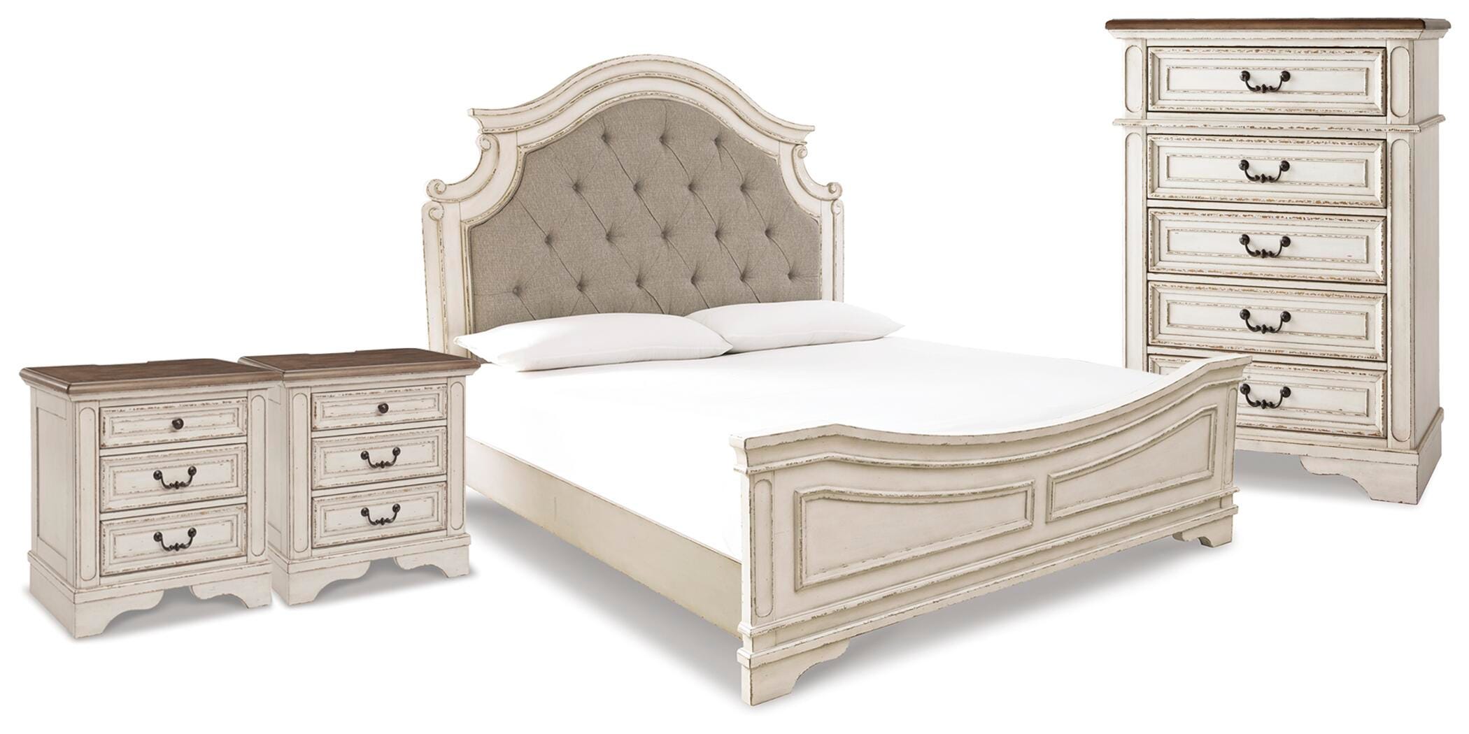J&M Furniture - Ashley Furniture - Realyn King Upholstered Panel Bed, Chest and 2 Nightstands - King Upholstered Panel Bed, Chest and 2 Nightstands - B743B91