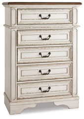 Realyn King Upholstered Panel Bed, Chest and 2 Nightstands