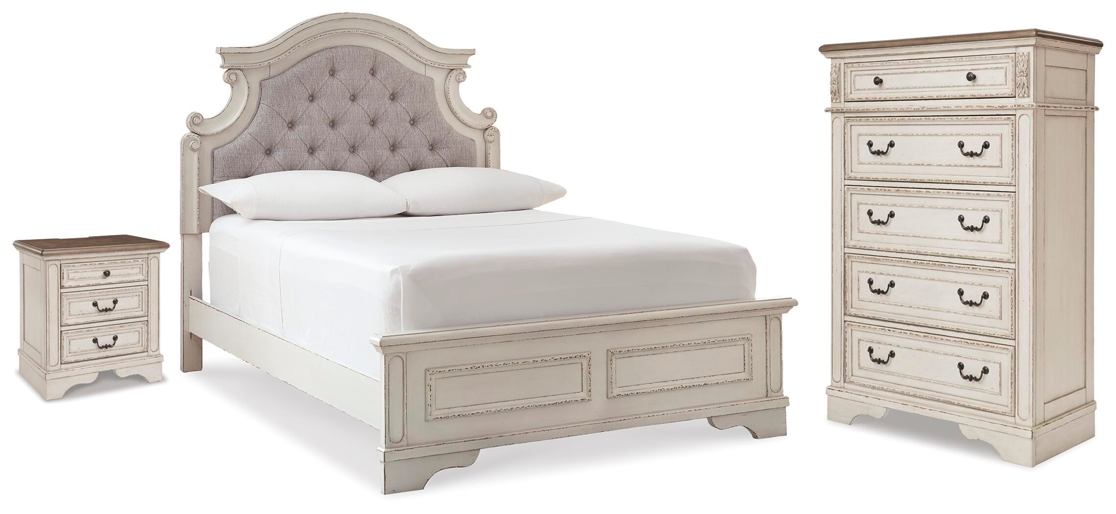 J&M Furniture - Ashley Furniture - Realyn Full Upholstered Panel Bed, Chest and Nightstand - Full Upholstered Panel Bed, Chest and Nightstand - B743B96