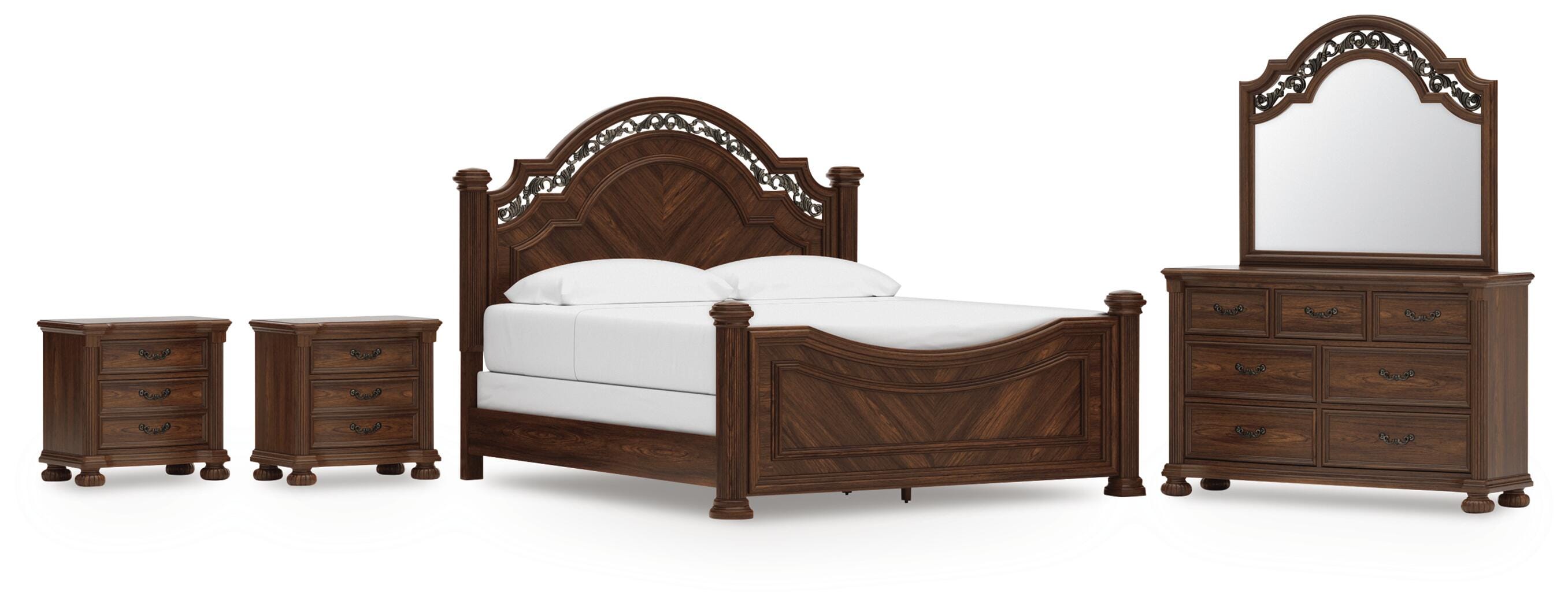 J&M Furniture - Ashley Furniture - Lavinton King Poster Bed, Dresser, Mirror and 2 Nightstands - King Poster Bed, Dresser, Mirror and 2 Nightstands - B764B19
