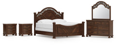 J&M Furniture - Ashley Furniture - Lavinton King Poster Bed, Dresser, Mirror and 2 Nightstands - King Poster Bed, Dresser, Mirror and 2 Nightstands - B764B19