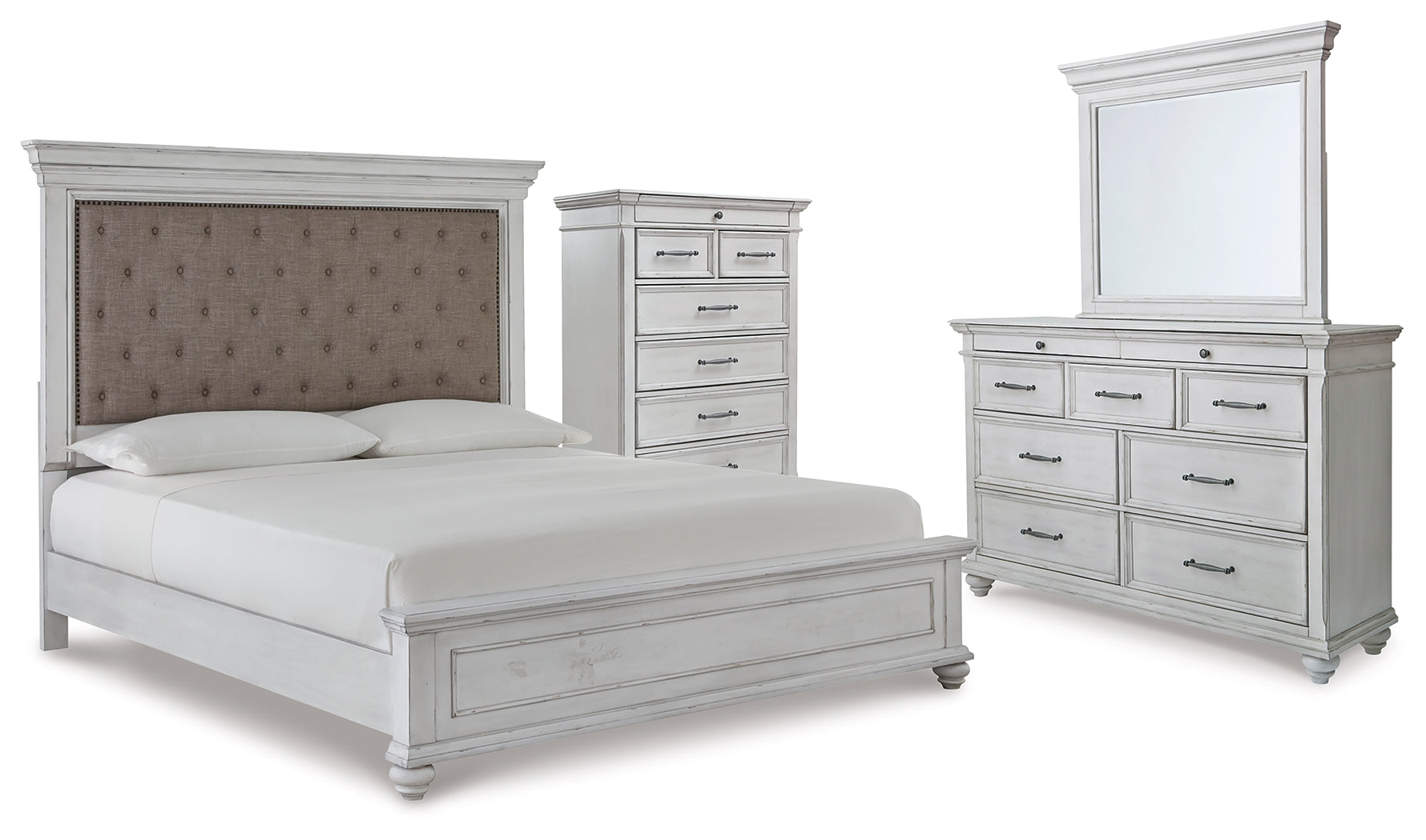 J&M Furniture - Ashley Furniture - Kanwyn King Upholstered Panel Bed, Dresser, Mirror and Chest - King Upholstered Panel Bed, Dresser, Mirror and Chest - B777B18