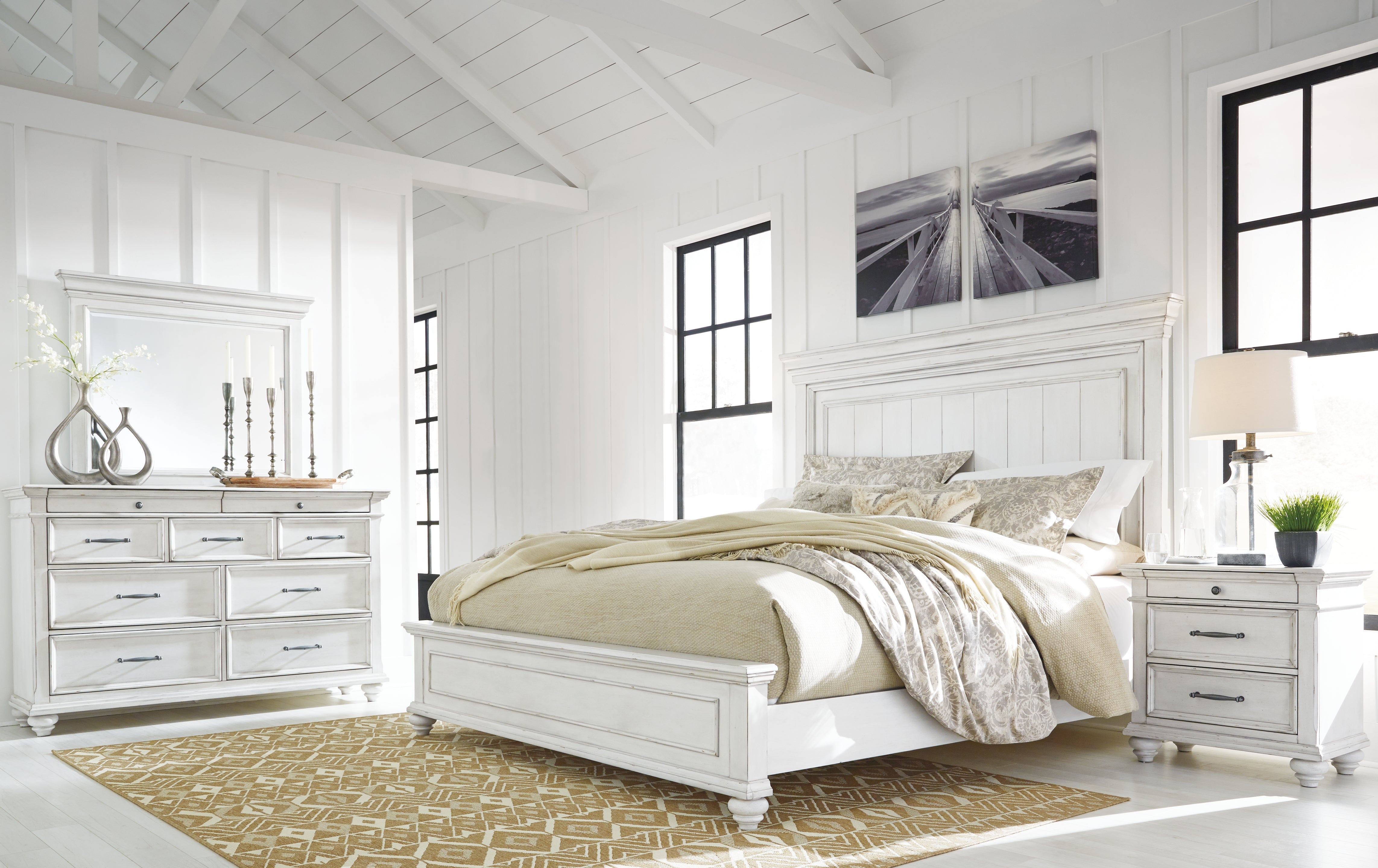 J&M Furniture - Ashley Furniture - Kanwyn King Panel Bed, Dresser, Mirror and 2 Nightstands - King Panel Bed, Dresser, Mirror and 2 Nightstands - B777B20
