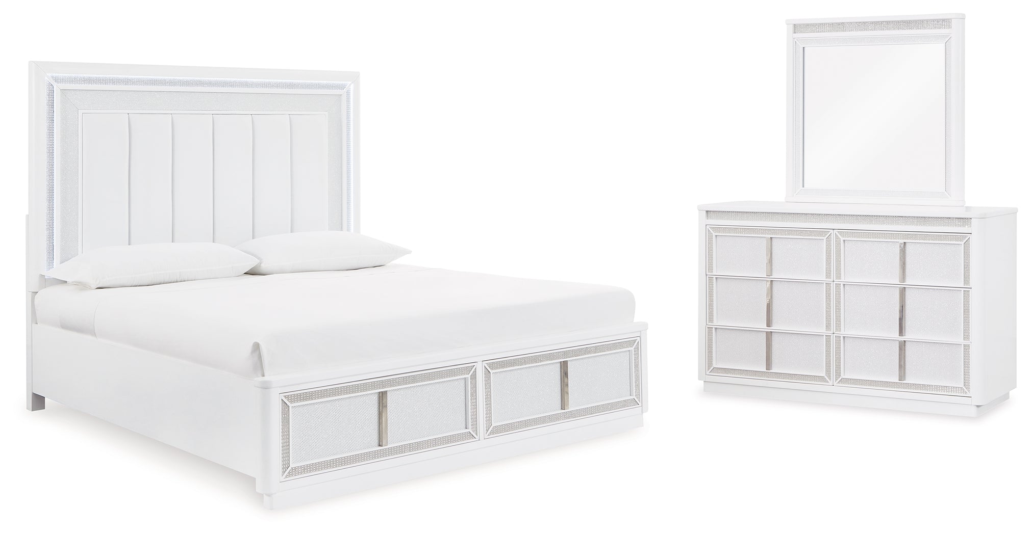 J&M Furniture - Ashley Furniture - Chalanna Queen Upholstered Storage Bed, Dresser and Mirror - Queen Upholstered Storage Bed, Dresser and Mirror - B822B3