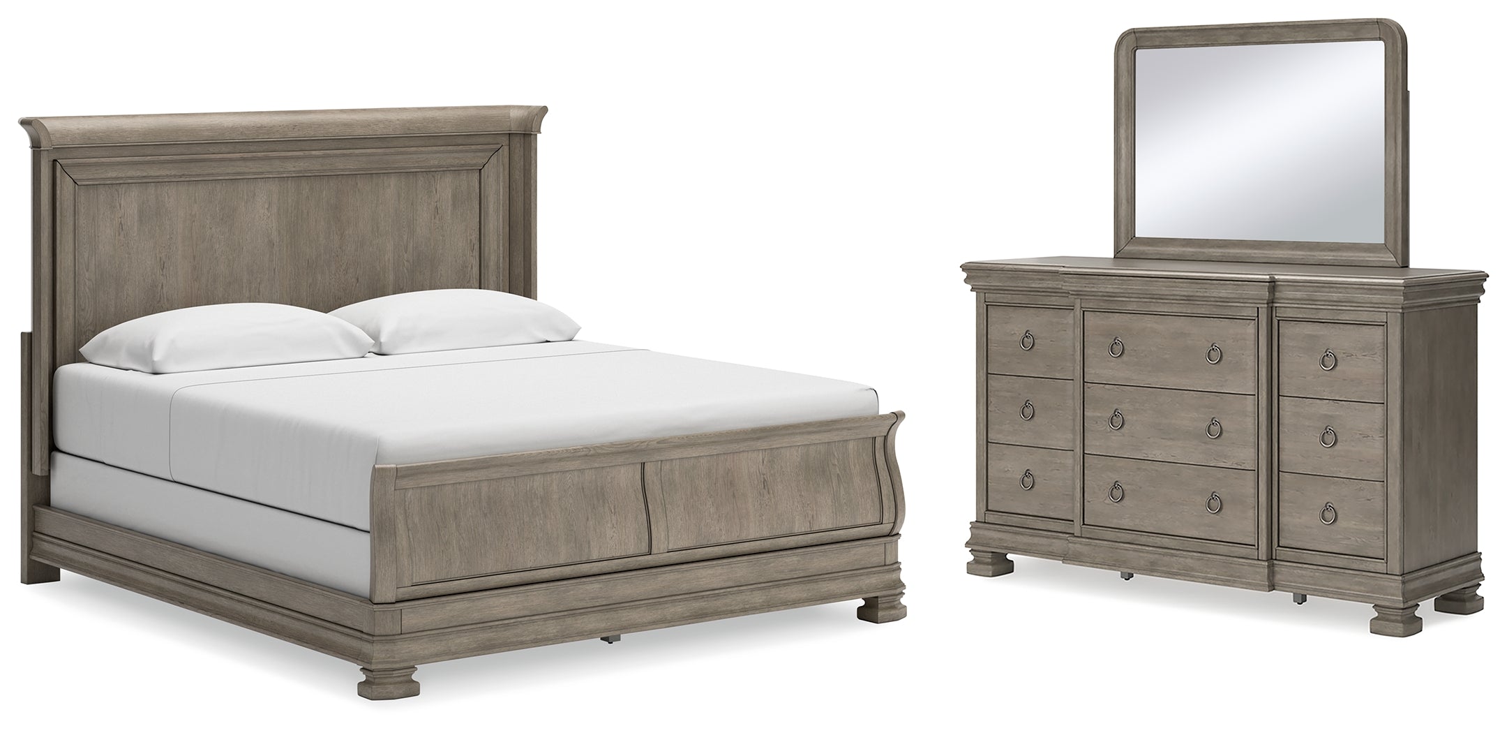 J&M Furniture - Ashley Furniture - Lexorne King Sleigh Bed, Dresser and Mirror - King Sleigh Bed, Dresser and Mirror - B924B8