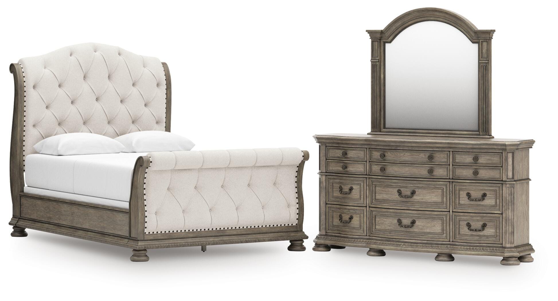 J&M Furniture - Ashley Furniture - Ardenfield Queen Upholstered Sleigh Bed, Dresser and Mirror - Queen Upholstered Sleigh Bed, Dresser and Mirror - B944B3