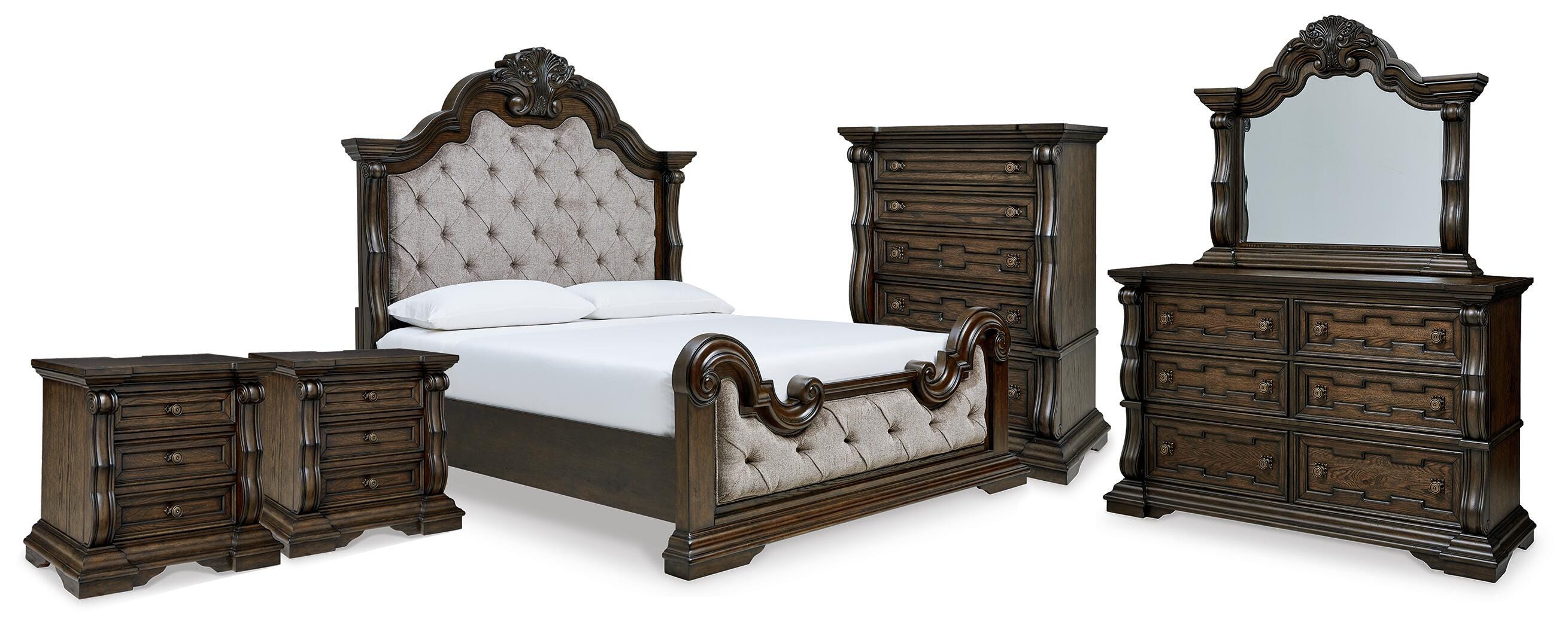 J&M Furniture - Ashley Furniture - Maylee King Upholstered Bed, Dresser, Mirror, Chest and 2 Nightstands - King Upholstered Bed, Dresser, Mirror, Chest and 2 Nightstands - B947B13