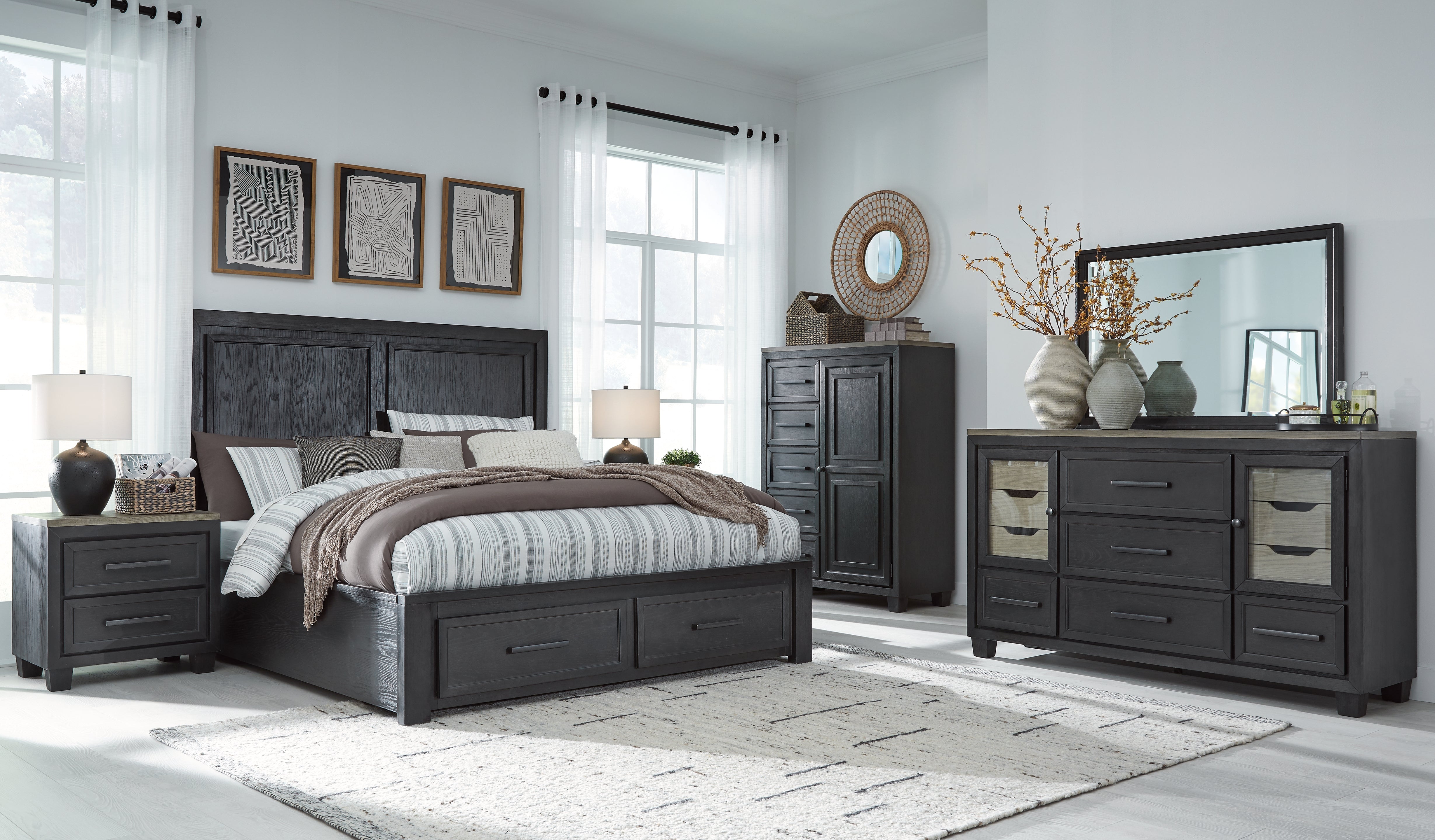 J&M Furniture - Ashley Furniture - Foyland Cal King Panel Storage Bed, Dresser, Mirror, Chest and Nightstand - Cal King Panel Storage Bed, Dresser, Mirror, Chest and Nightstand - B989B6