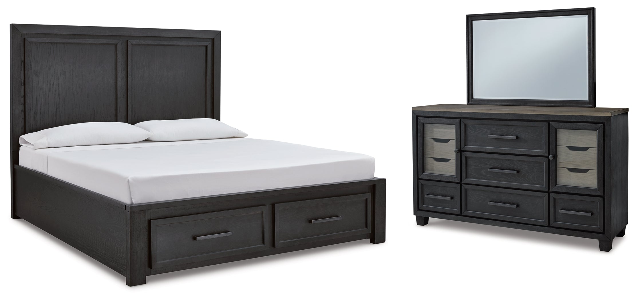 J&M Furniture - Ashley Furniture - Foyland King Panel Storage Bed, Dresser and Mirror - King Panel Storage Bed, Dresser and Mirror - B989B7
