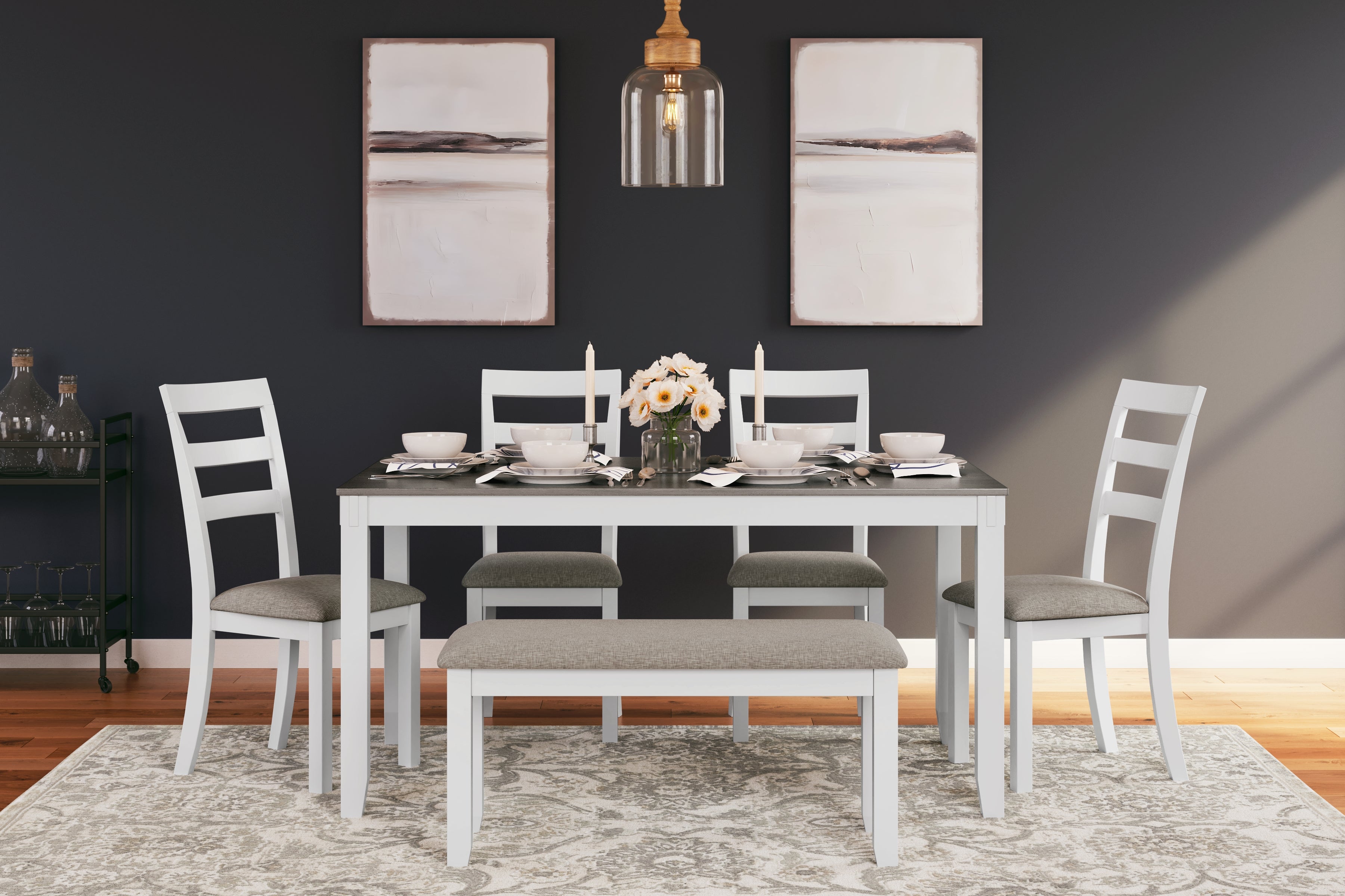 J&M Furniture - Ashley Furniture - Stonehollow Dining Table and Chairs with Bench (Set of 6) - RECT DRM Table Set (6/CN) - D382-325