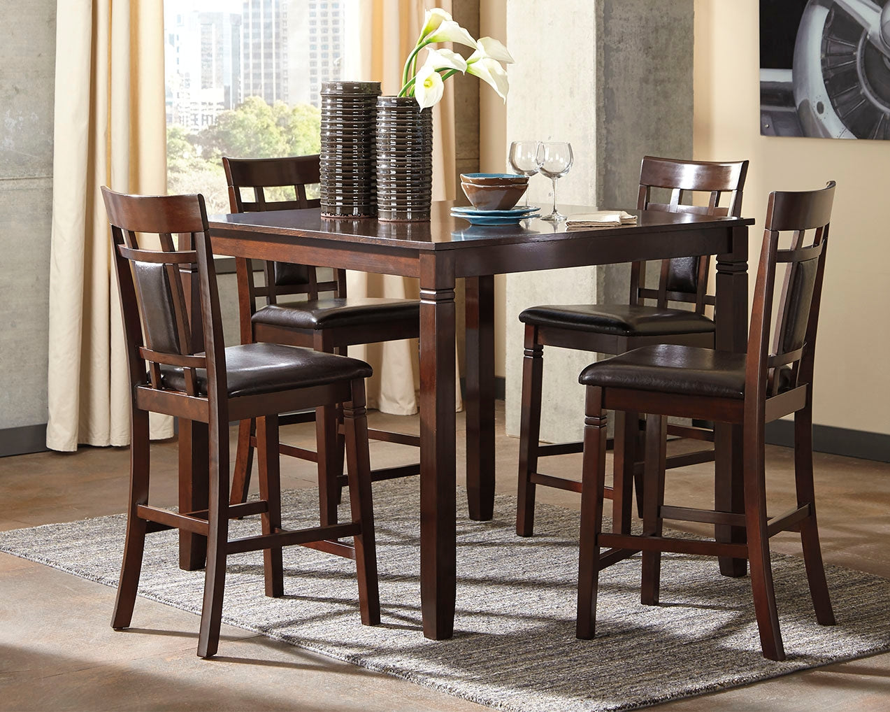 J&M Furniture - Ashley Furniture - Bennox Counter Height Dining Table and Bar Stools (Set of 5) - DRM Counter Table Set (5/CN) - D384-223