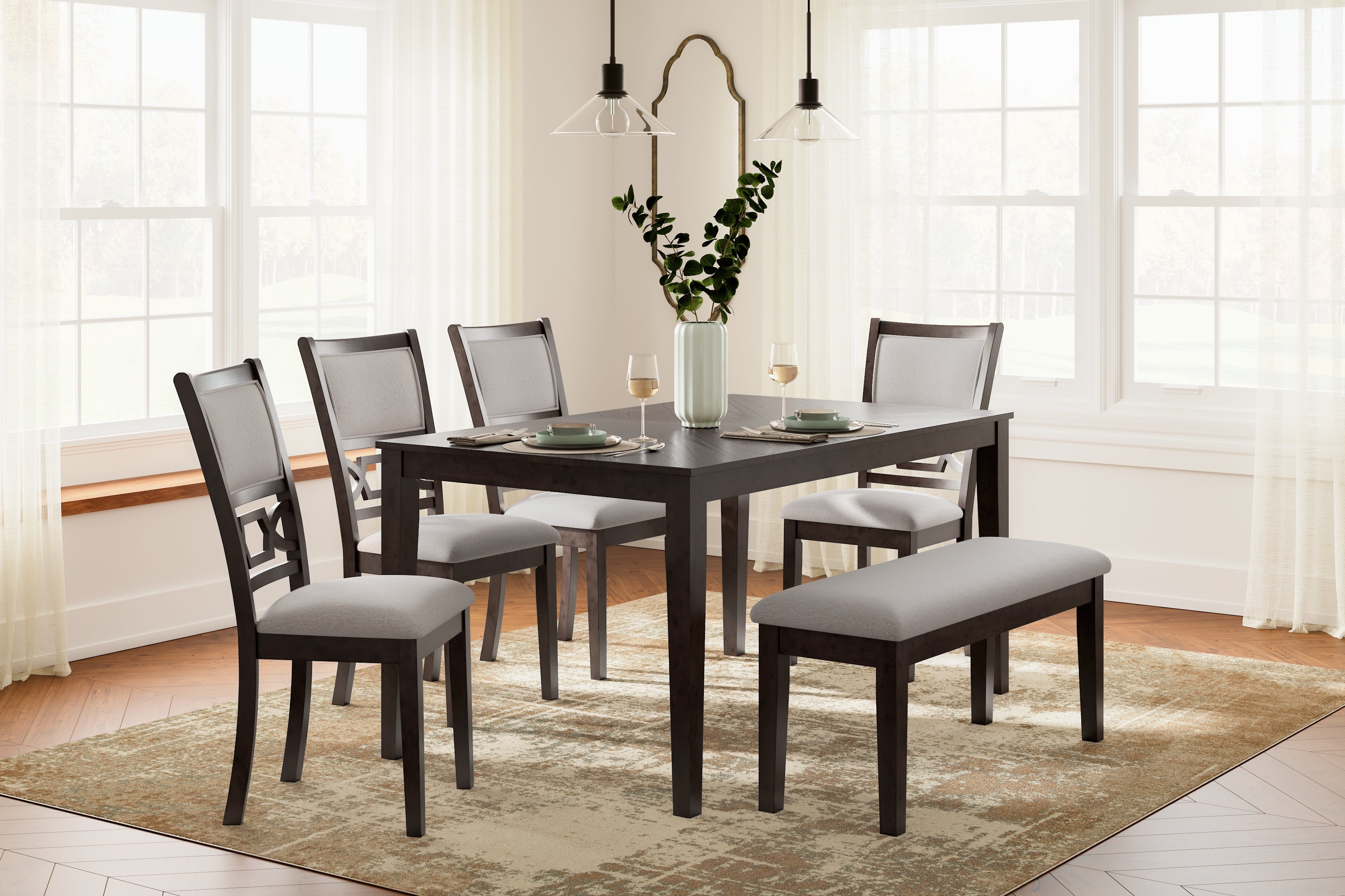 J&M Furniture - Ashley Furniture - Langwest Dining Table and 4 Chairs and Bench (Set of 6) - Dining Room Table Set (6/CN) - D422-325