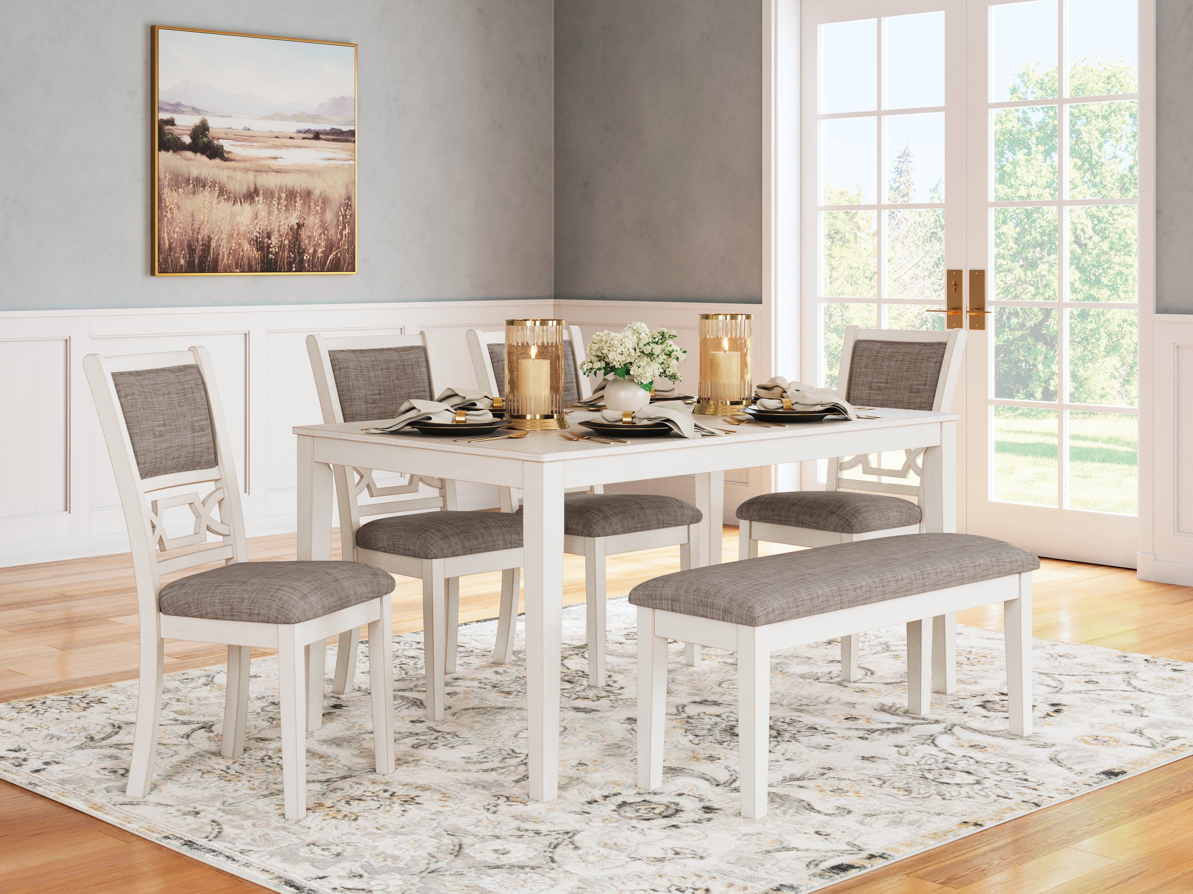 J&M Furniture - Ashley Furniture - Erinberg Dining Table and 4 Chairs and Bench (Set of 6) - Dining Room Table Set (6/CN) - D423-325