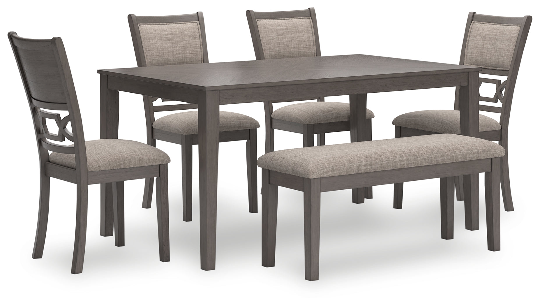 J&M Furniture - Ashley Furniture - Wrenning Dining Table and 4 Chairs and Bench (Set of 6) - Dining Room Table Set (6/CN) / Gray - D425-325