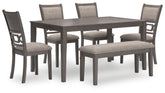 J&M Furniture - Ashley Furniture - Wrenning Dining Table and 4 Chairs and Bench (Set of 6) - Dining Room Table Set (6/CN) / Gray - D425-325