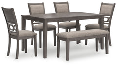 J&M Furniture - Ashley Furniture - Wrenning Dining Table and 4 Chairs and Bench (Set of 6) - Dining Room Table Set (6/CN) / Gray - D425-325