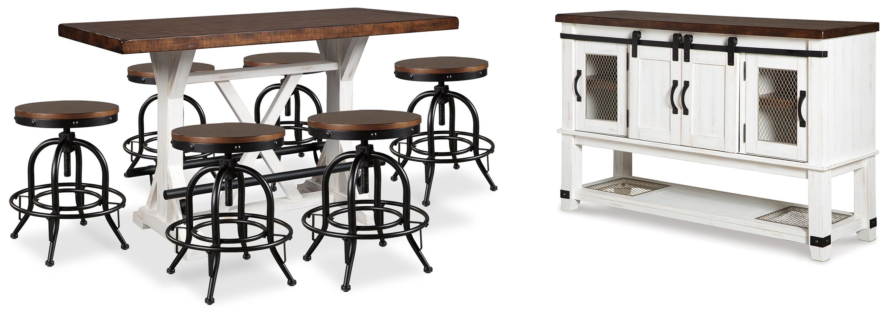 J&M Furniture - Ashley Furniture - Valebeck Counter Height Dining Table, 6 Barstools and Server - Counter Height Dining Table, 6 Barstools and Server - D546D32