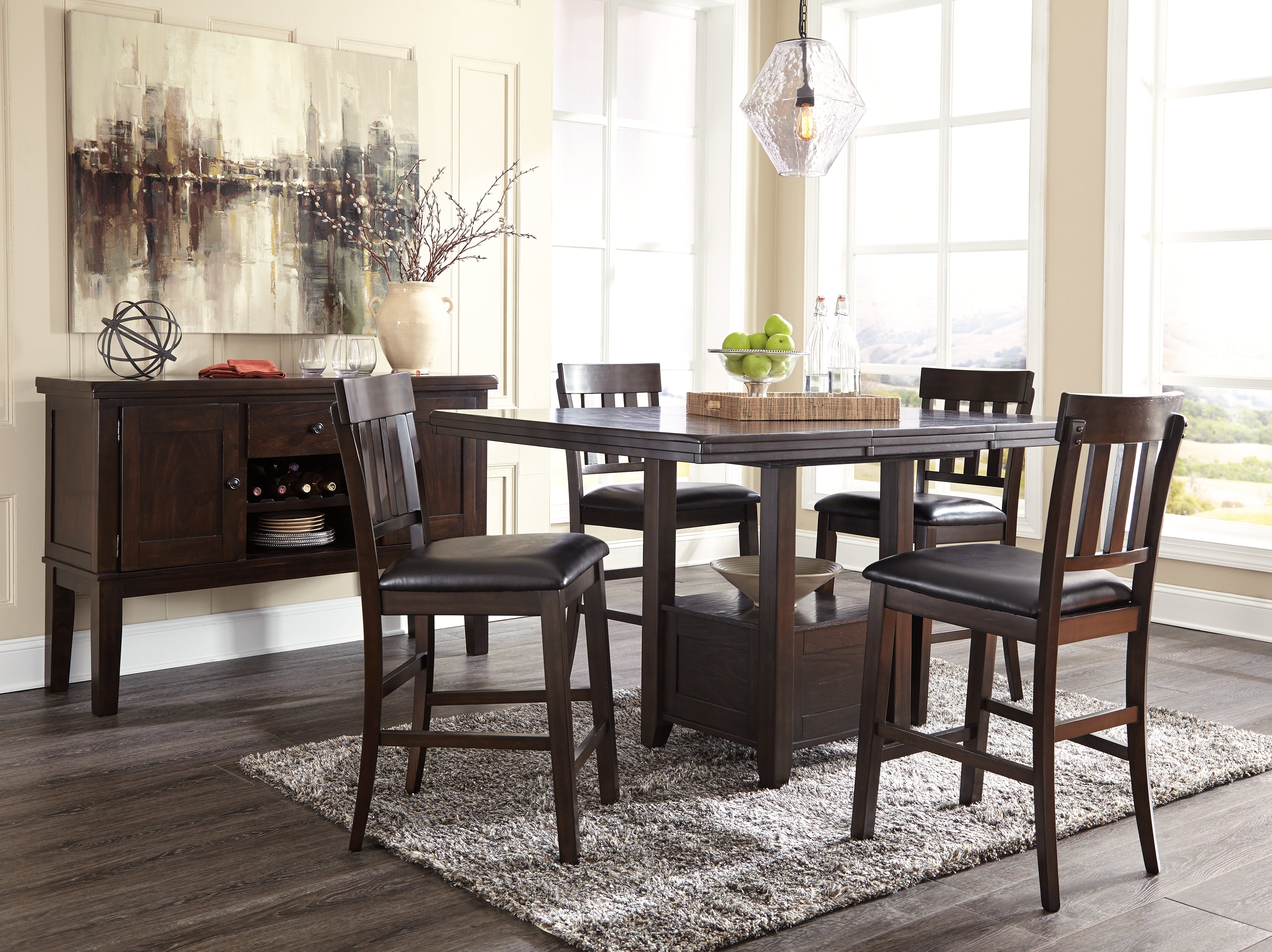 J&M Furniture - Ashley Furniture - Haddigan Counter Height Dining Table, 4 Barstools and Server - Counter Height Dining Table, 4 Barstools and Server - D596D8