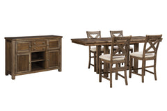 J&M Furniture - Ashley Furniture - Moriville Counter Height Dining Table, 4 Barstools and Server - Counter Height Dining Table, 4 Barstools and Server - D631D8