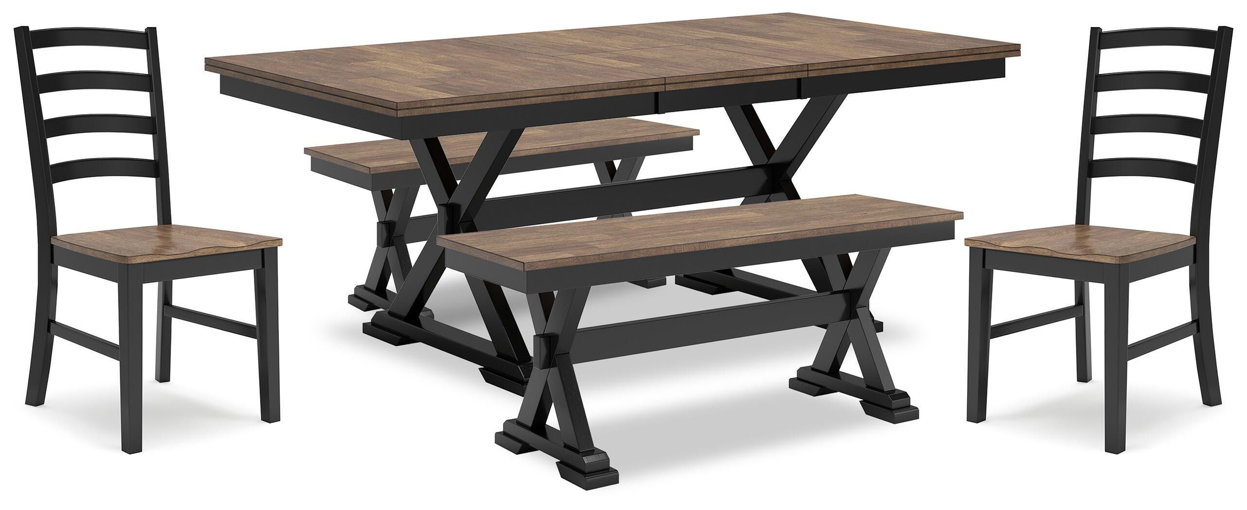 J&M Furniture - Ashley Furniture - Wildenauer Dining Table, 2 Chairs and 2 Benches - Dining Table, 2 Chairs and 2 Benches - D634D7