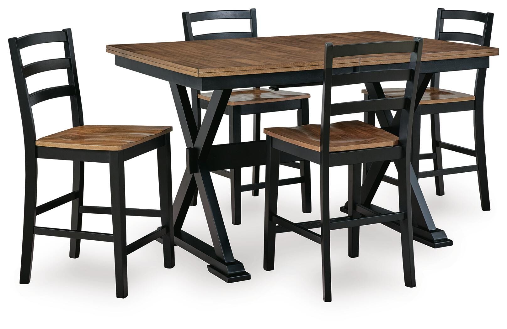 J&M Furniture - Ashley Furniture - Wildenauer Counter Height Extension Dining Table and 4 Barstools - Counter Height Extension Dining Table and 4 Barstools - D634D9