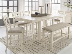 J&M Furniture - Ashley Furniture - Robbinsdale Counter Height Extension Dining Table, 6 Barstools and Bench - Counter Height Extension Dining Table, 6 Barstools and Bench - D642D10