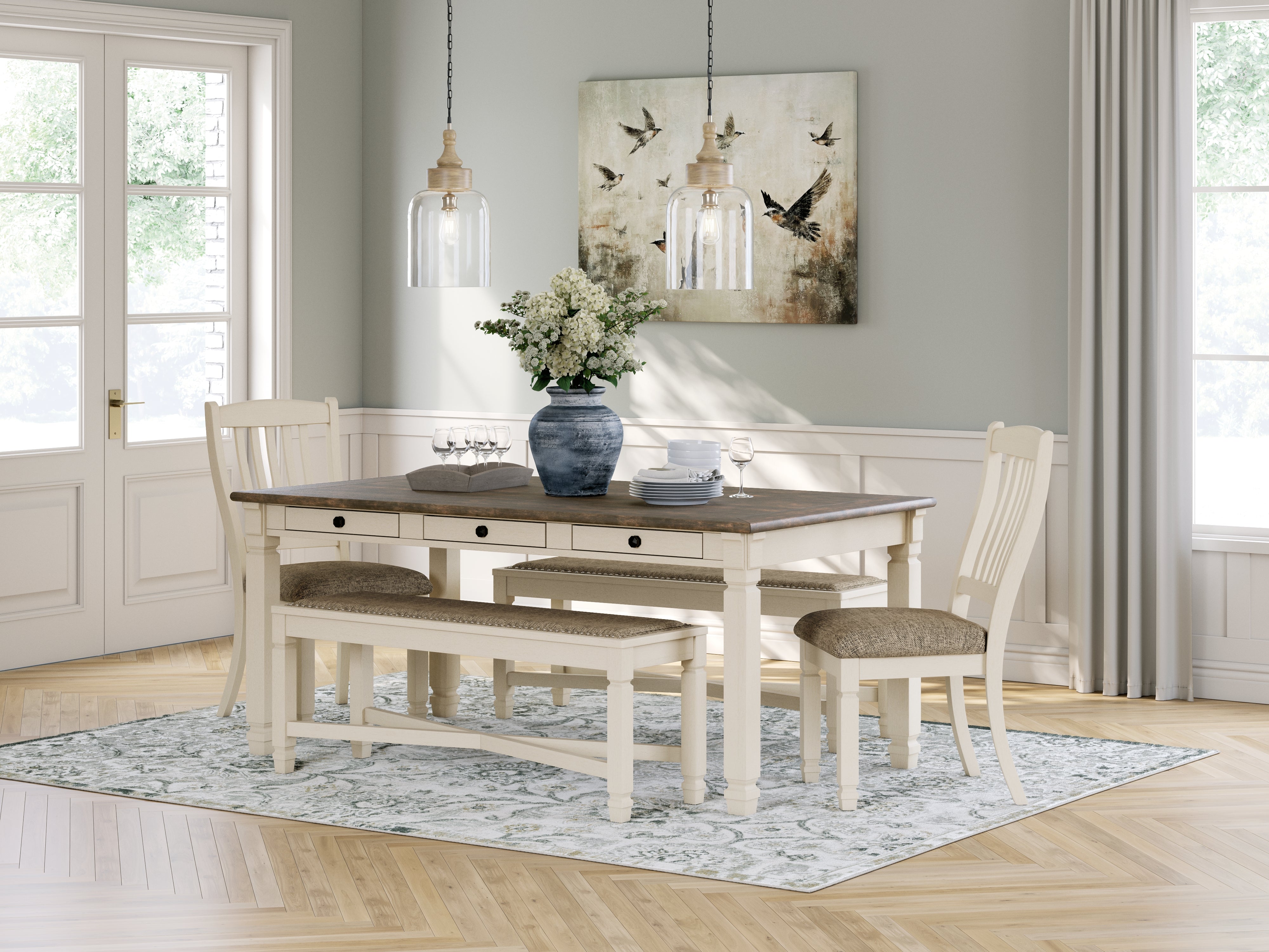 J&M Furniture - Ashley Furniture - Bolanburg Dining Table with 2 Chairs and 2 Benches - Dining Table with 2 Chairs and 2 Benches - D647D7