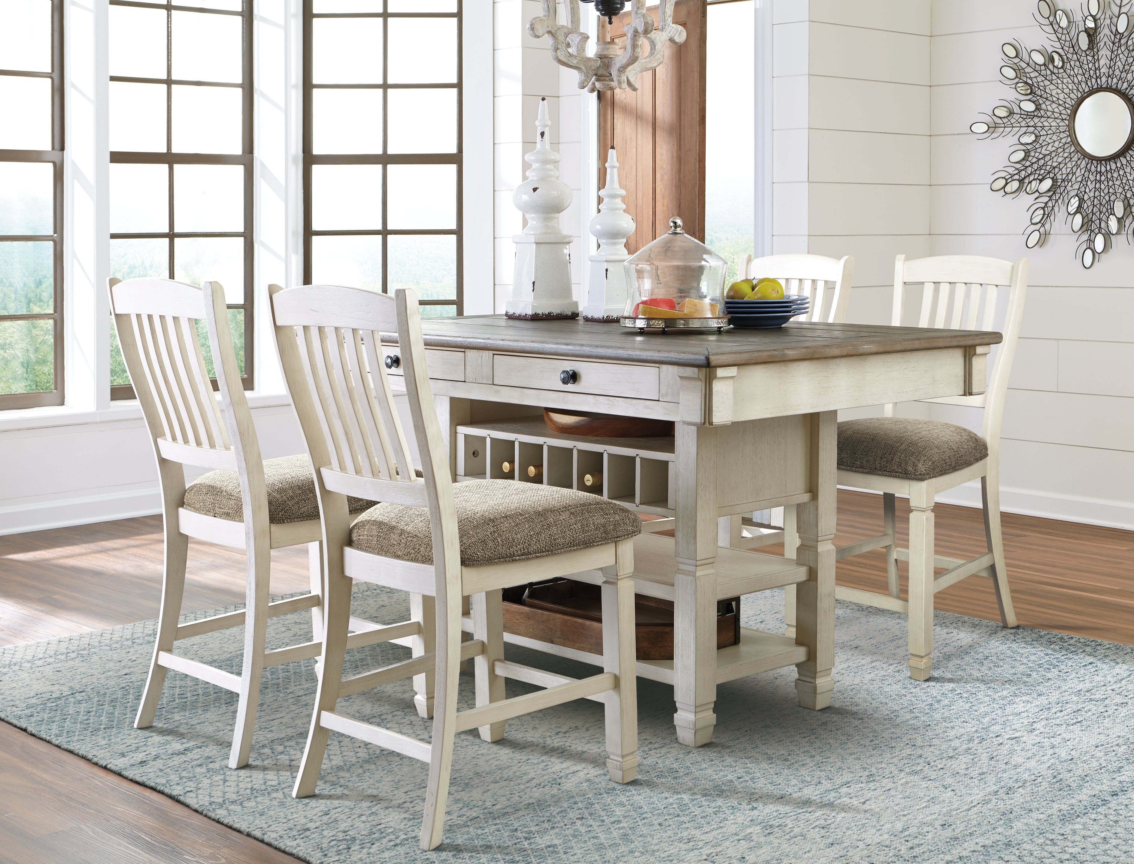 J&M Furniture - Ashley Furniture - Bolanburg Counter Height Dining Table with 4 Barstools - Counter Height Dining Table with 4 Barstools / Two-tone - D647D4
