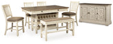 J&M Furniture - Ashley Furniture - Bolanburg Counter Height Dining Table, 4 Barstools, Bench and Server - Counter Height Dining Table, 4 Barstools, Bench and Server - D647D32