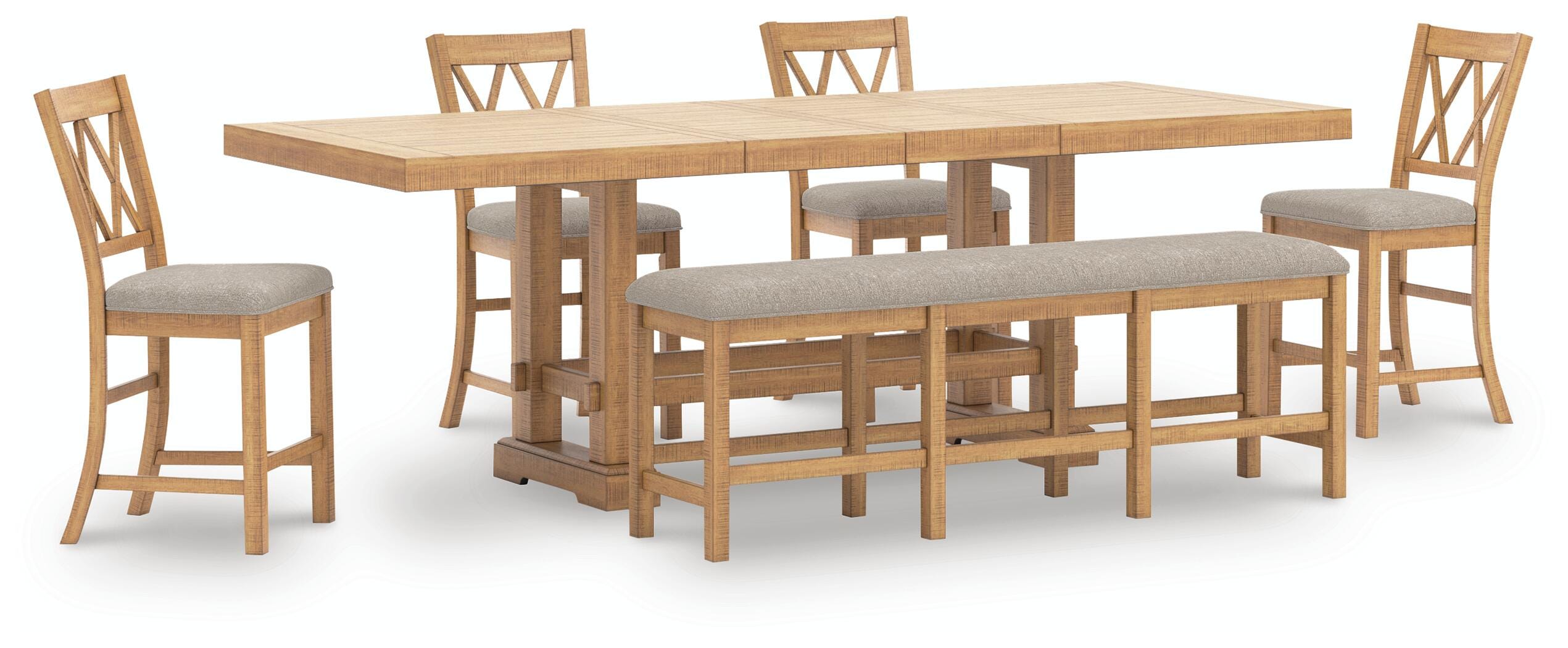J&M Furniture - Ashley Furniture - Havonplane Counter Height Extension Dining Table 4 Barstools and Bench - Counter Height Extension Dining Table 4 Barstools and Bench - D773D2