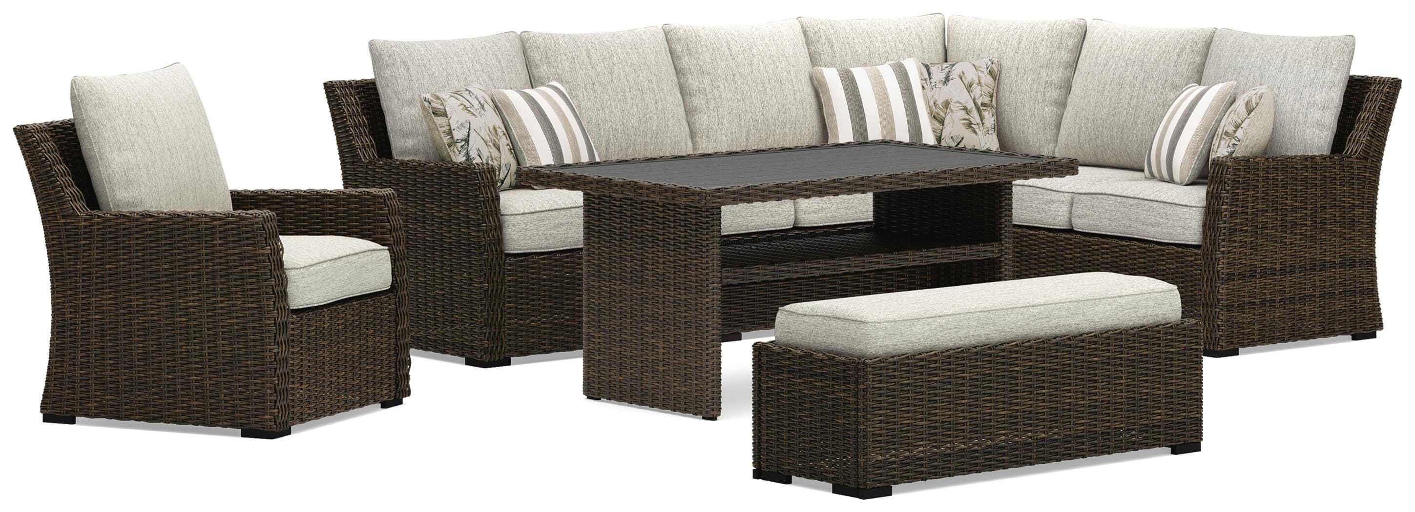 J&M Furniture - Ashley Furniture - Brook Ranch Outdoor Sofa Sectional, Bench, Lounge Chair and Table - Outdoor Sofa Sectional, Bench, Lounge Chair and Table - P465P2