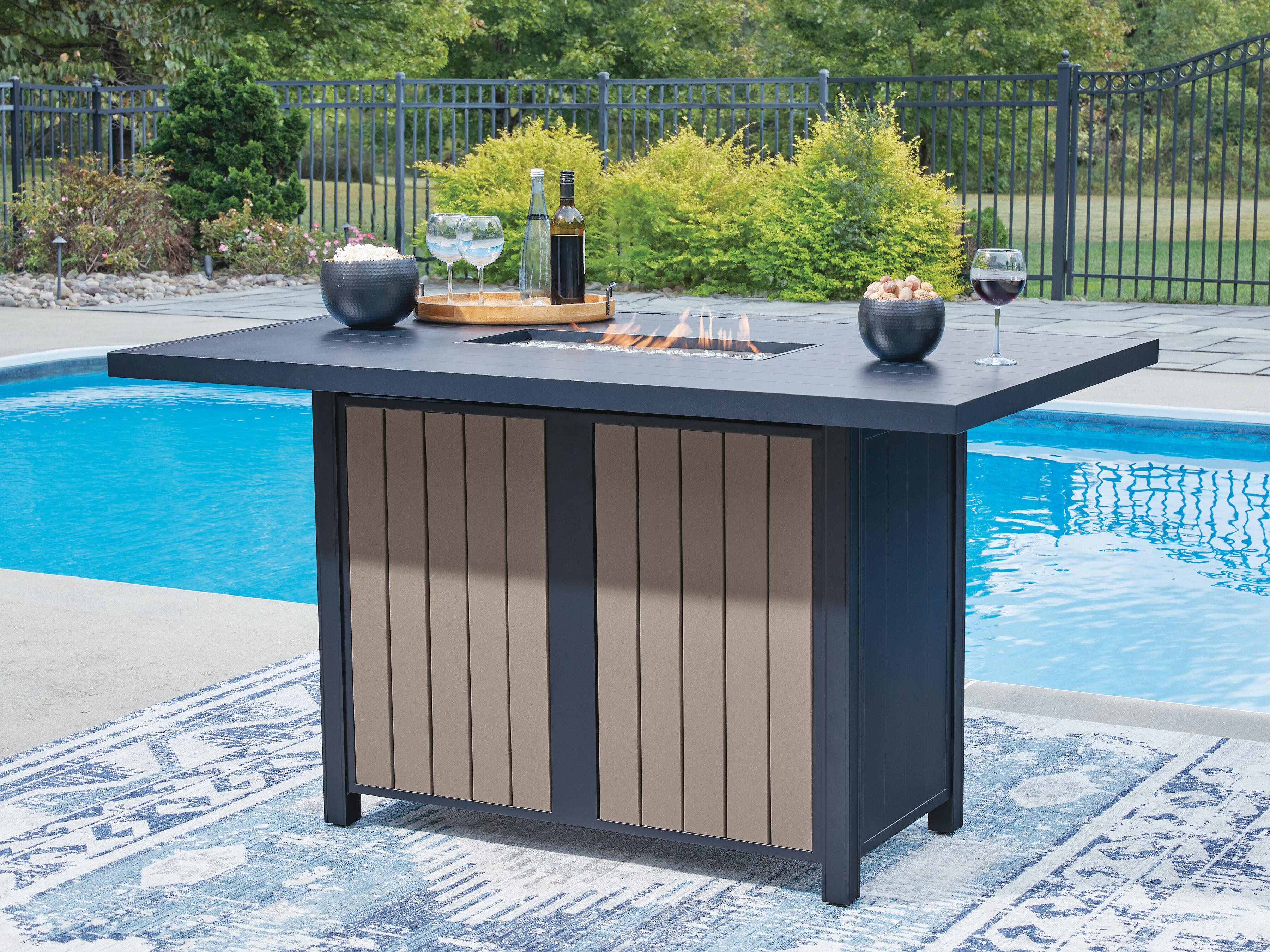 J&M Furniture - Ashley Furniture - East Beach Outdoor Bar Table with Fire Pit - RECT Bar Table w/Fire Pit - PCP587-665