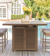J&M Furniture - Ashley Furniture - Walton Bridge Outdoor Bar Table with Fire Pit - Square Bar Table w/Fire Pit - P749-665