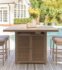 J&M Furniture - Ashley Furniture - Walton Bridge Outdoor Bar Table with Fire Pit - Square Bar Table w/Fire Pit - P749-665