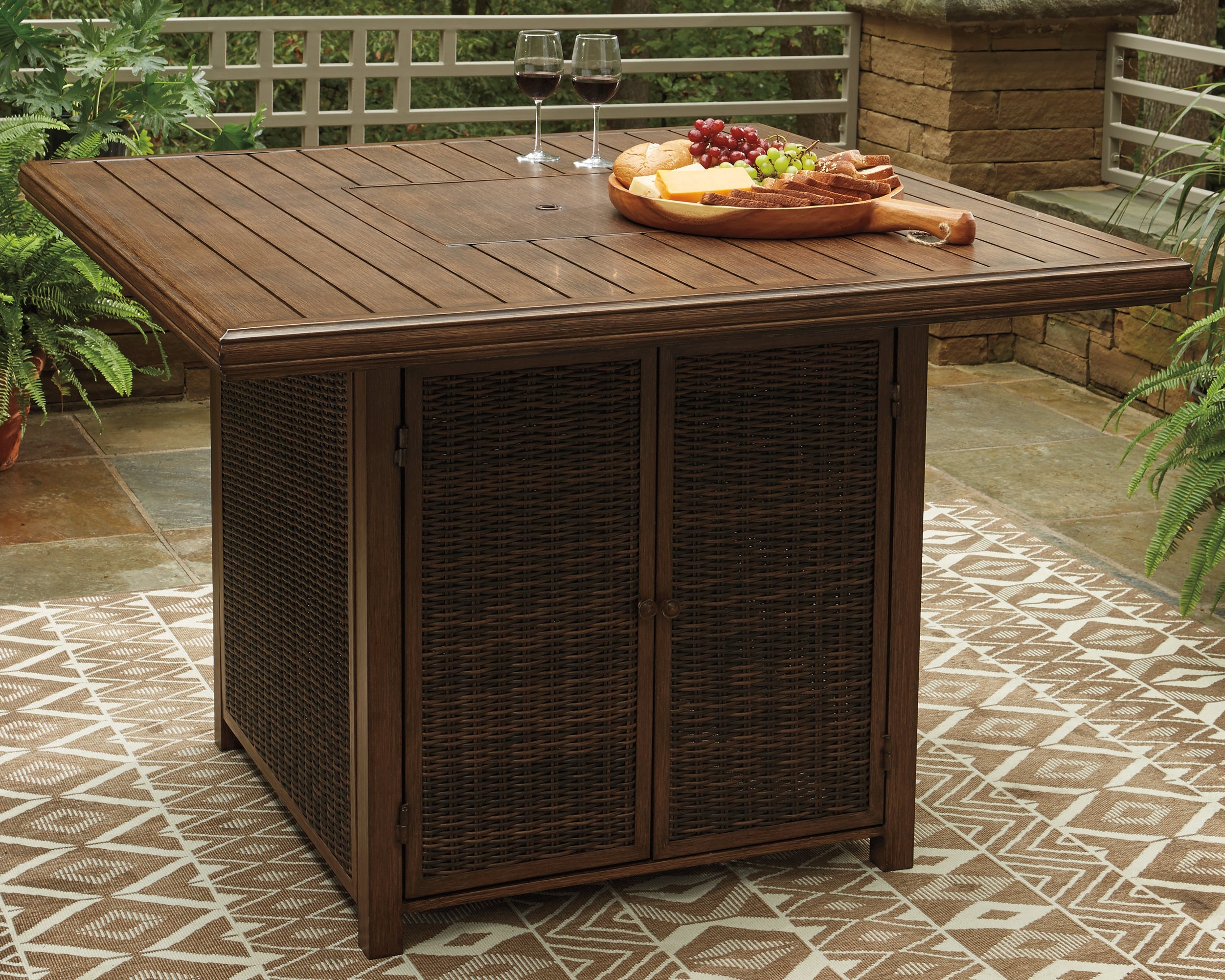 J&M Furniture - Ashley Furniture - Paradise Trail Bar Table with Fire Pit - Square Bar Table w/Fire Pit - P750-665