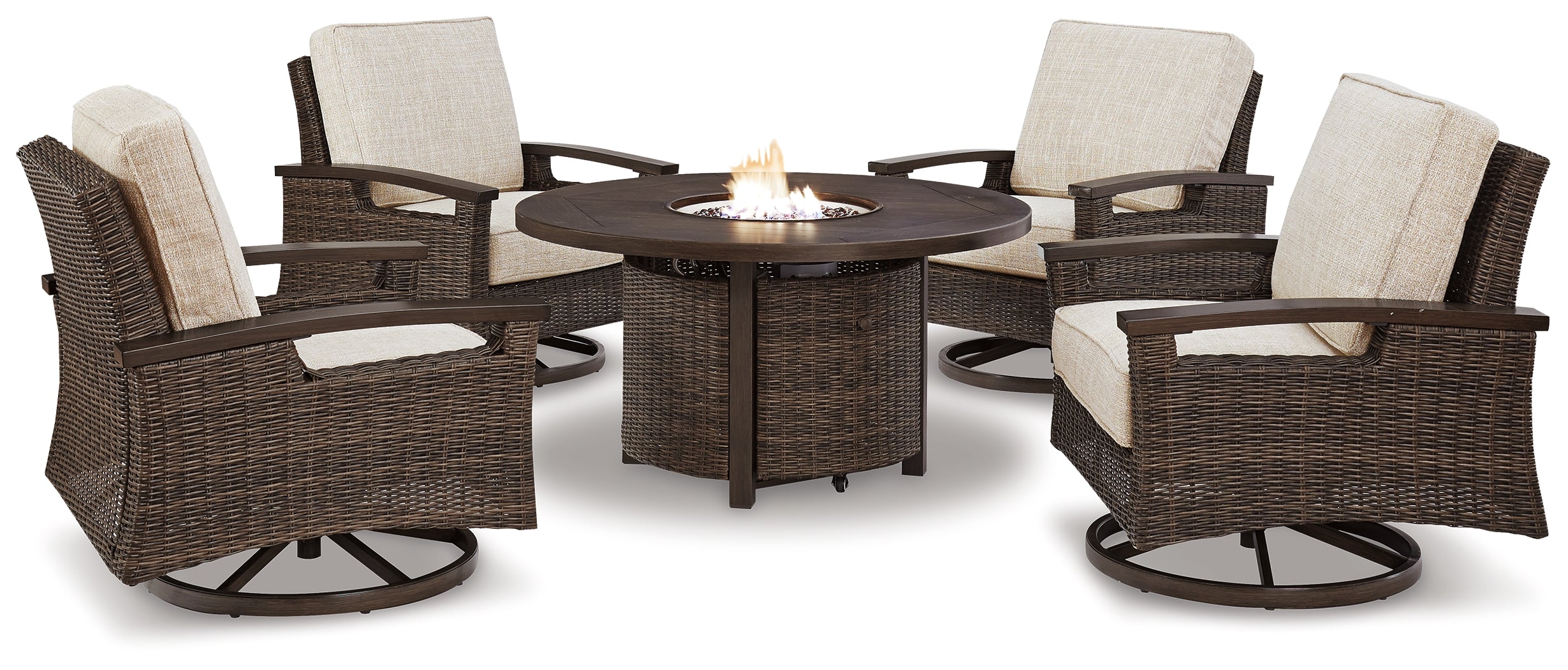 J&M Furniture - Ashley Furniture - Paradise Trail Outdoor Fire Pit Table with 4 Lounge Chairs - Outdoor Fire Pit Table with 4 Lounge Chairs - P750P7