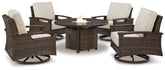 J&M Furniture - Ashley Furniture - Paradise Trail Outdoor Fire Pit Table with 4 Lounge Chairs - Outdoor Fire Pit Table with 4 Lounge Chairs - P750P7