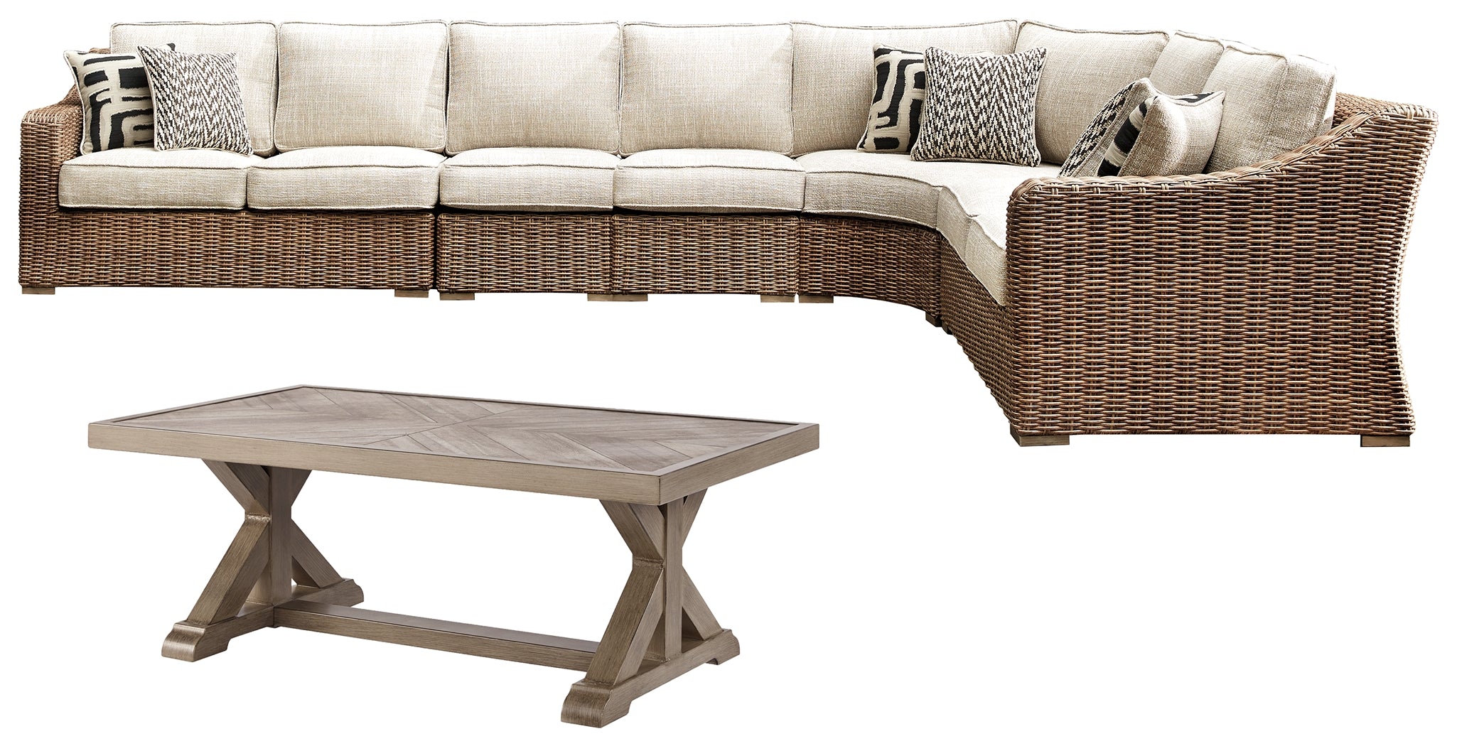 J&M Furniture - Ashley Furniture - Beachcroft 3-Piece Outdoor Sectional with Coffee Table and 2 End Tables - 3-Piece Outdoor Sectional with Coffee Table and 2 End Tables - P791P9